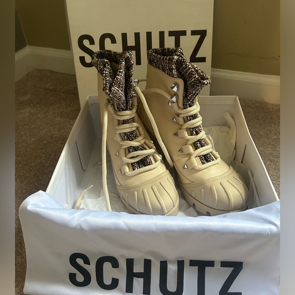 Schutz Jan Tweed Leather Bootie